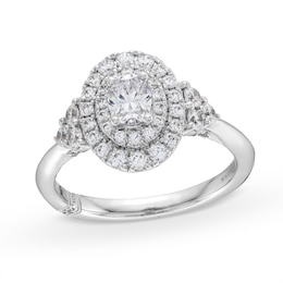 Monique Lhuillier Bliss 0.95 CT. T.W. Oval-Shaped Diamond Double Frame Engagement Ring in 18K White Gold (I/SI2)