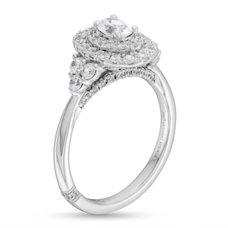 Monique Lhuillier Bliss 0.95 CT. T.W. Oval-Shaped Diamond Double Frame Engagement Ring in 18K White Gold (I/SI2)