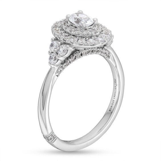 Monique Lhuillier Bliss 0.95 CT. T.W. Oval-Shaped Diamond Double Frame Engagement Ring in 18K White Gold (I/SI2)