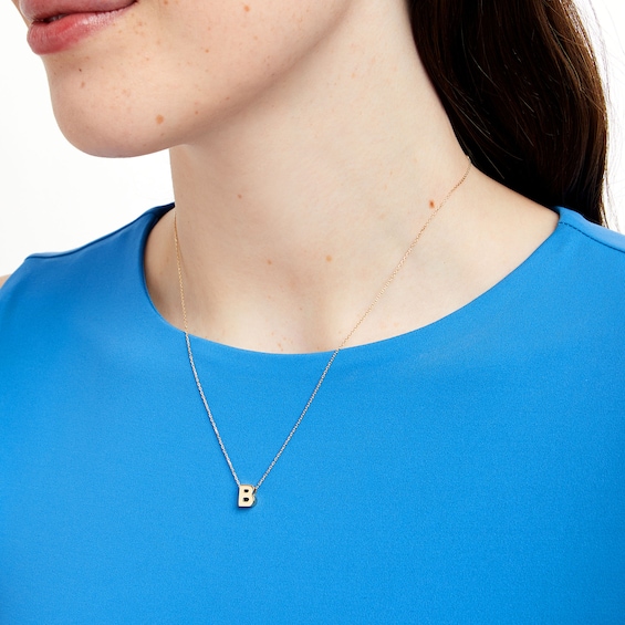 Uppercase Block "B" Initial Pendant in 10K Gold