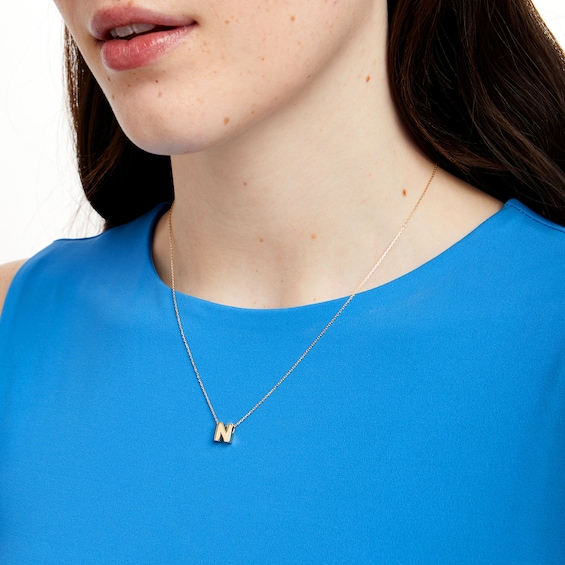 Uppercase Block "N" Initial Pendant in 10K Gold