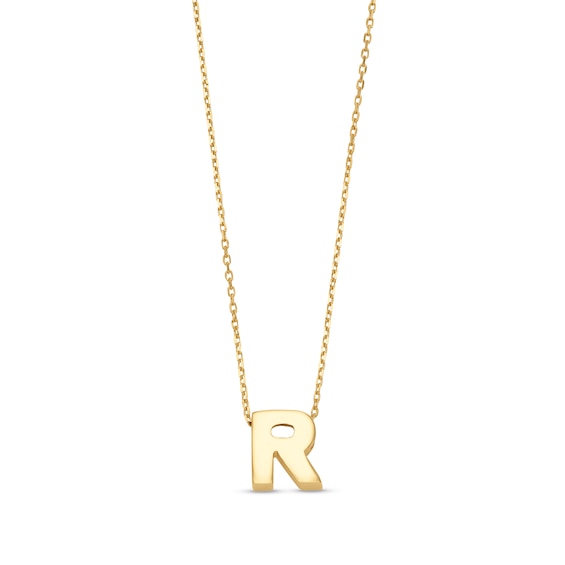 Uppercase Block "R" Initial Pendant in 10K Gold