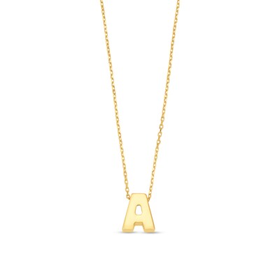 Uppercase Block "A" Initial Pendant in 10K Gold