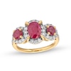 Thumbnail Image 0 of Certified Ruby and 0.50 CT. T.W. Certified Lab-Created Diamond Framed Three-Stone Ring in 1OK Gold