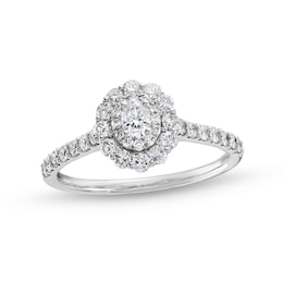 1.00 CT. Oval Diamond Double Framed Engagement Ring in 14K White Gold (I/I2)