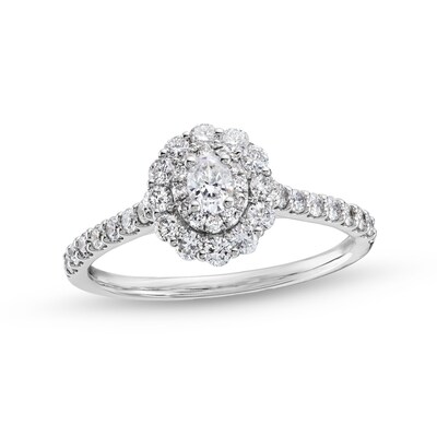 1.00 CT. Oval Diamond Double Framed Engagement Ring in 14K White Gold (I/I2)