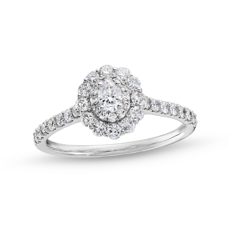 1.00 CT. Oval Diamond Double Framed Engagement Ring in 14K White Gold (I/I2)|Peoples Jewellers