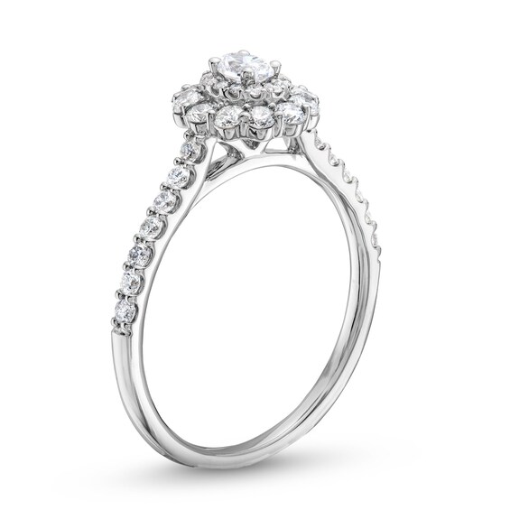 1.00 CT. Oval Diamond Double Framed Engagement Ring in 14K White Gold (I/I2)