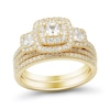 1.45 CT. T.W. Princess-Cut Diamond Past Present Future® Double Cushion Frame Bridal Set in 14K Gold