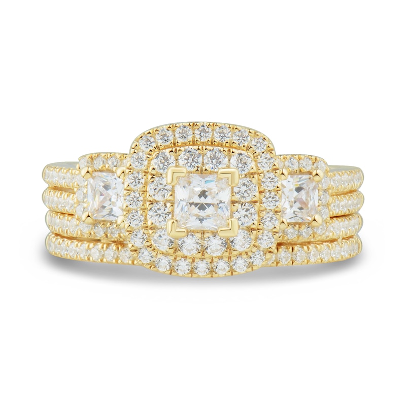 1.45 CT. T.W. Princess-Cut Diamond Past Present Future® Double Cushion Frame Bridal Set in 14K Gold|Peoples Jewellers
