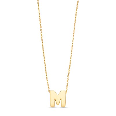 Uppercase Block "M" Initial Pendant in 10K Gold