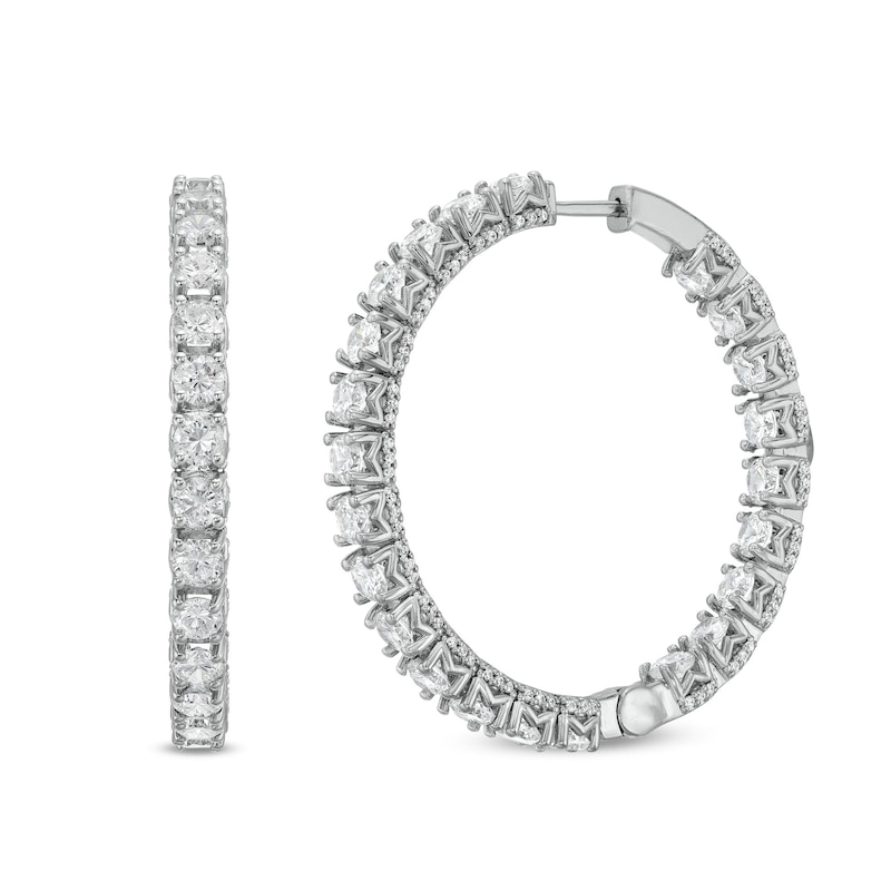 Italian Gold 10.00 CT. T.W. Certified Inside-Out Hoop Earrings in 18K White Gold (I/SI2)|Peoples Jewellers