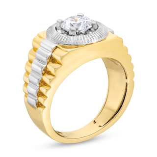 1.25 CT. Certified Lab-Created Diamond Solitaire Frame Square-Top Ribbed Shank Ring in 10K Two-Tone Gold (F/SI2)