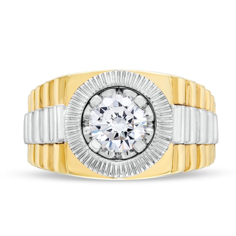 1.25 CT. Certified Lab-Created Diamond Solitaire Frame Square-Top Ribbed Shank Ring in 10K Two-Tone Gold (F/SI2)|Peoples Jewellers