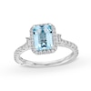 Monique Lhuillier Bliss Emerald-Cut Aquamarine and 0.45 CT. T.W. Frame Engagement Ring in 14K White Gold