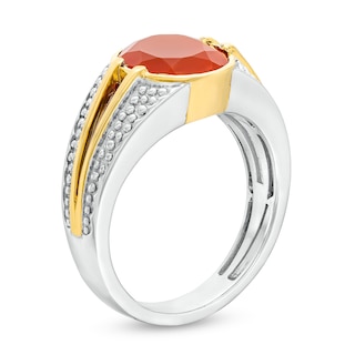 Bezel-Set Oval Red Agate Solitaire Split Shank Ring in Sterling Silver and 10K Gold