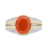 Bezel-Set Oval Red Agate Solitaire Split Shank Ring in Sterling Silver and 10K Gold