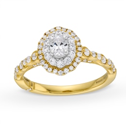 Monique Lhuillier Bliss 0.69 CT. T.W. Diamond Oval Double Frame Engagement Ring in 18K Gold