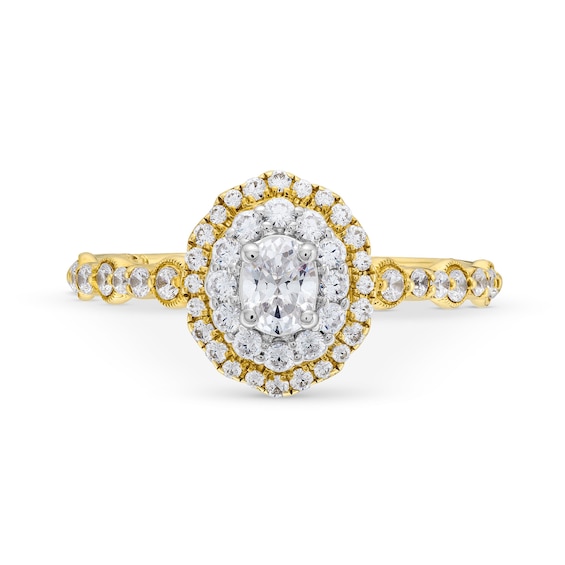 Monique Lhuillier Bliss 0.69 CT. T.W. Diamond Oval Double Frame Engagement Ring in 18K Gold