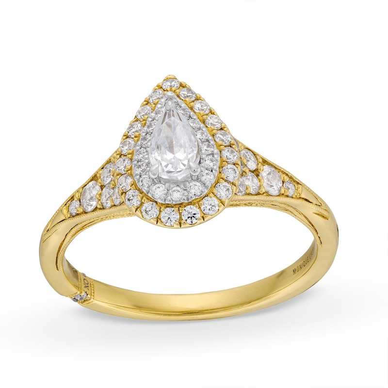 Monique Lhuillier Bliss 0.69 CT. T.W. Diamond Pear-Shaped Double Frame Engagement Ring in 18K Gold|Peoples Jewellers