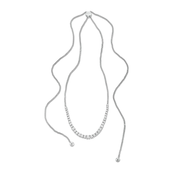 Italian Gold 2.00 CT. T.W. Certified Graduated Bolo Necklace in 18K White Gold (I/SI2) - 28"