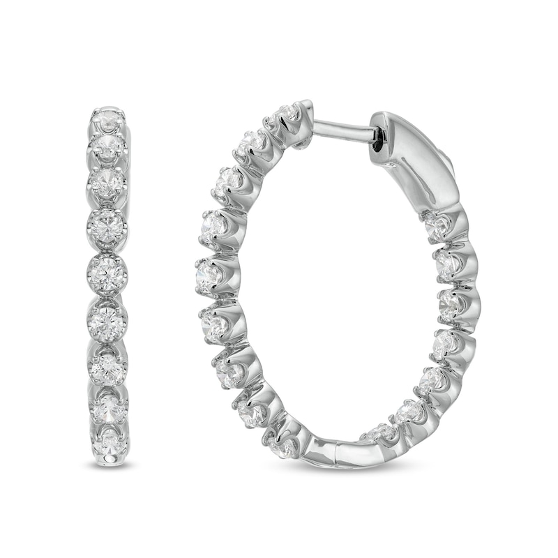 Italian Gold CT. T.W. Certified Inside-Out Hoop Earrings in 18K White Gold (I/SI2)|Peoples Jewellers