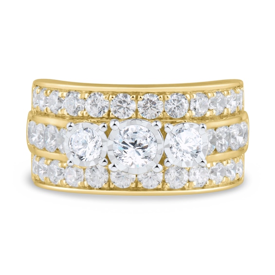 2.95 CT. T.W. Diamond Past Present Future® Miracle Stepped Edge Triple Row Engagement Ring in 14K Gold