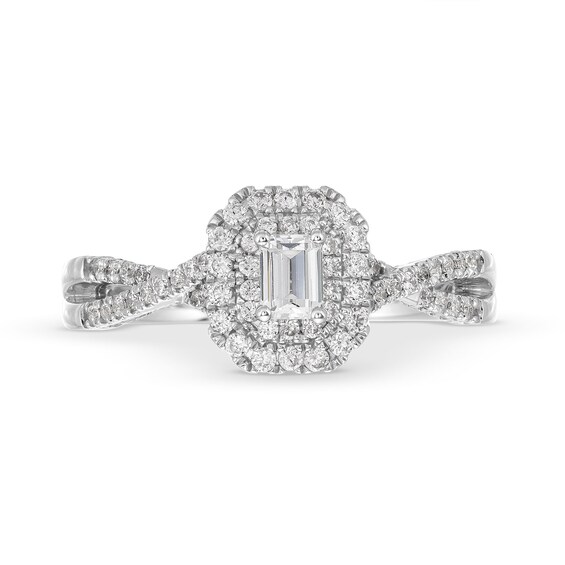 0.75 CT. Emerald-Cut Canadian Certified Diamond Double Framed Engagement Ring in 14K White Gold (I/SI2)