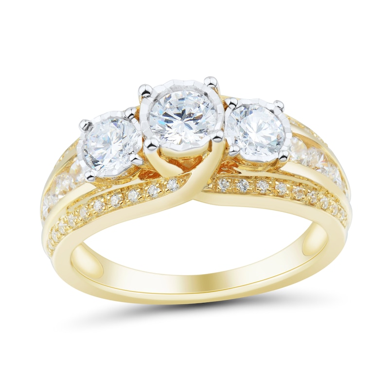 1.45 CT. T.W. Diamond Past Present Future® Miracle Triple Row Engagement Ring in 14K Gold|Peoples Jewellers