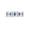 Vera Wang Love Collection Men's Baguette Blue Sapphire and 0.115 CT. T.W. Diamond Band in 14K White Gold