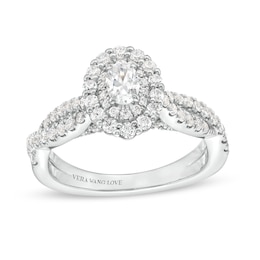 Vera Wang Love Collection 0.95 CT. T.W. Oval Diamond Double Frame Twist Shank Engagement Ring in 14K White Gold