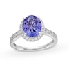 Thumbnail Image 0 of Monique Lhuillier Bliss Oval-Shaped Tanzanite and 0.29 CT. T.W. Diamond Framee Engagement Ring in 14K White Gold (I/I1