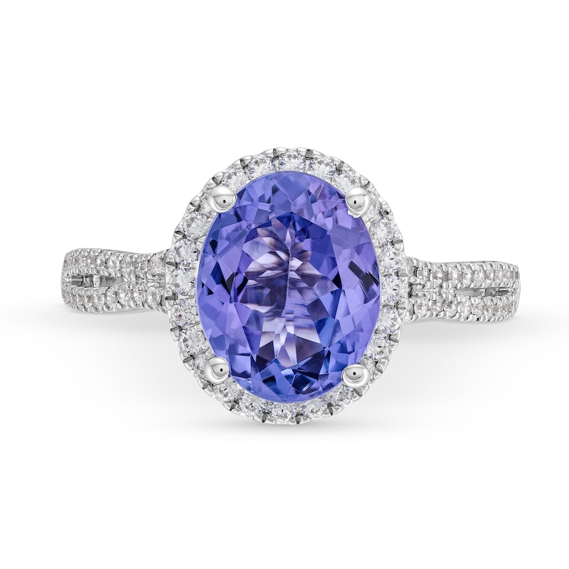 Monique Lhuillier Bliss Oval-Shaped Tanzanite and 0.29 CT. T.W. Diamond Framee Engagement Ring in 14K White Gold (I/I1|Peoples Jewellers