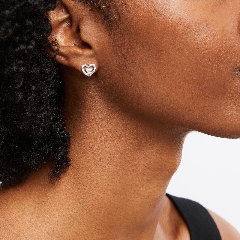 0.15 CT. T.W. Diamond Heart Stud Earrings in Sterling silver|Peoples Jewellers