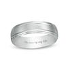 Thumbnail Image 1 of Men's 6.0mm Engravable Stepped Edge Satin-Finish Comfort-Fit Wedding Band in 14K White Gold (1 Line)