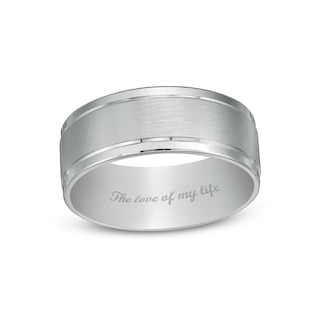 Men's 8.0mm Engravable Brush-Finish Comfort-Fit Wedding Band in 14K White Gold (1 Line)