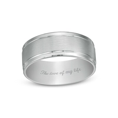 Men's 8.0mm Engravable Brush-Finish Comfort-Fit Wedding Band in 14K White Gold (1 Line)