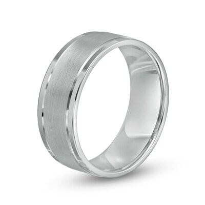 Men's 8.0mm Engravable Brush-Finish Comfort-Fit Wedding Band in 14K White Gold (1 Line)