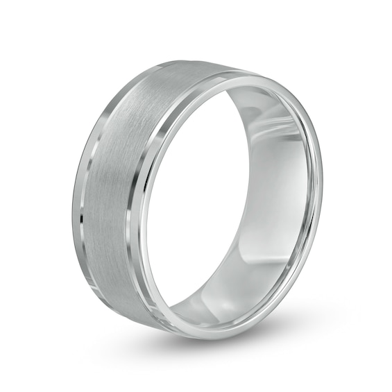 Men's 8.0mm Engravable Brush-Finish Comfort-Fit Wedding Band in 14K White Gold (1 Line)