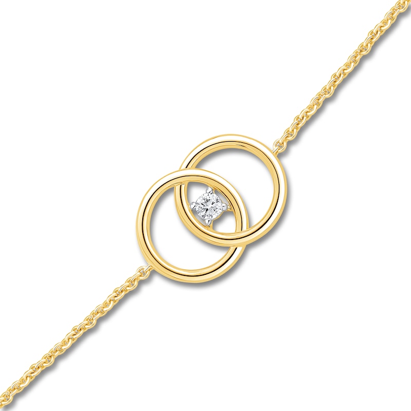 0.085 CT. Diamond Solitaire Intertwined Double Circle Bolo Bracelet in 10K Gold - 9"|Peoples Jewellers