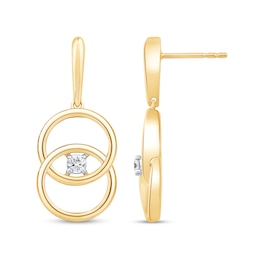 0.085 CT. T.W. Diamond Solitaire Intertwined Double Circle Drop Earrings in 10K Gold