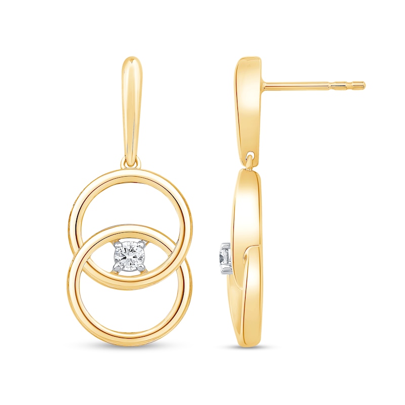 0.085 CT. T.W. Diamond Solitaire Intertwined Double Circle Drop Earrings in 10K Gold|Peoples Jewellers