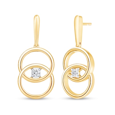 0.085 CT. T.W. Diamond Solitaire Intertwined Double Circle Drop Earrings in 10K Gold