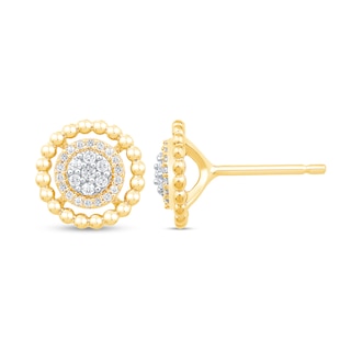 0.18 CT. T.W. Multi-Diamond Beaded Circle Frame Stud Earrings in 10K Gold