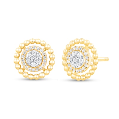 0.18 CT. T.W. Multi-Diamond Beaded Circle Frame Stud Earrings in 10K Gold