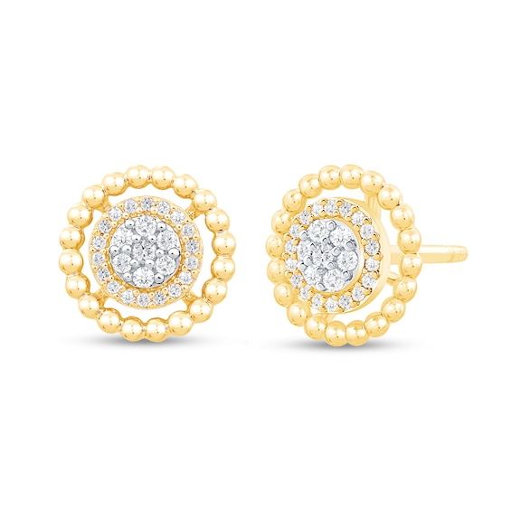 0.18 CT. T.W. Multi-Diamond Beaded Circle Frame Stud Earrings in 10K Gold