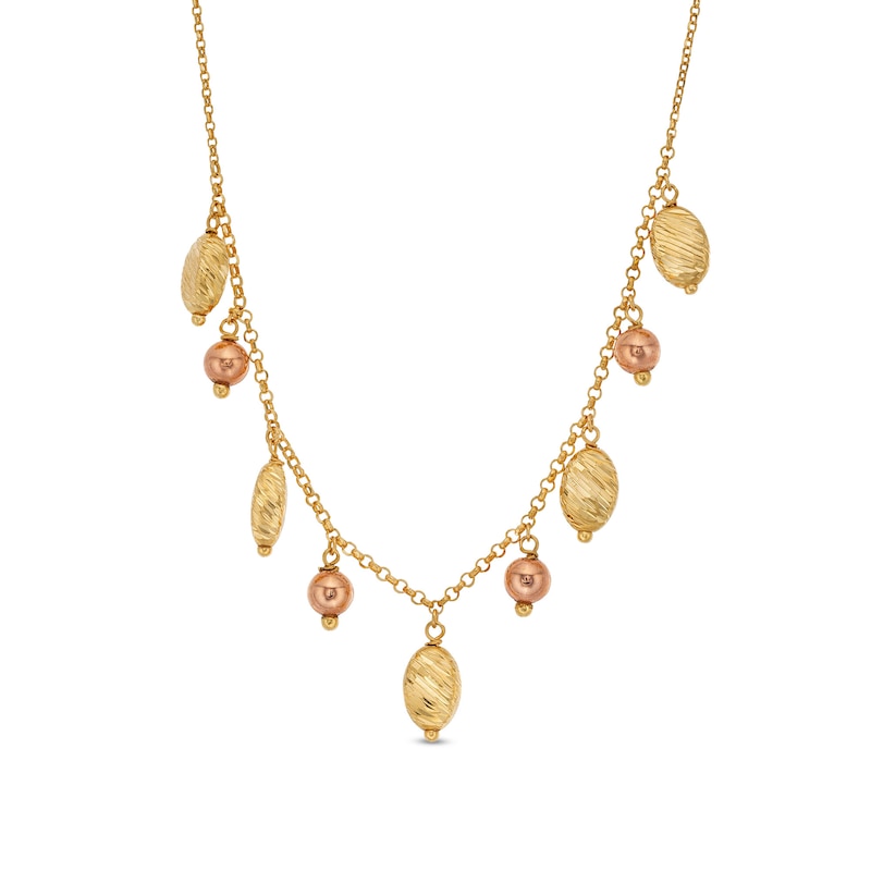 Italian Gold Dangle Bead Necklace in Hollow 18K Two Tone Gold