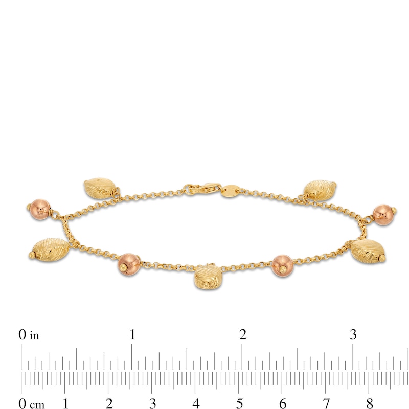 Italian Gold Dangle Bead Bracelet in Hollow 18K Two Tone Gold