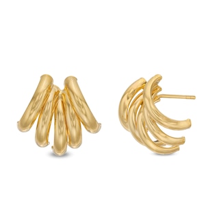 Fan Button Stud Earrings Hollow 18K Gold