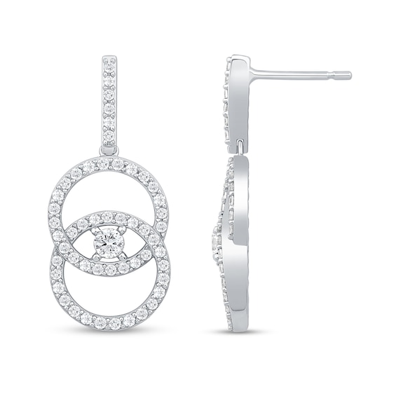 0.95 CT. T.W. Diamond Intertwined Circle Drop Earrings in 10K White Gold